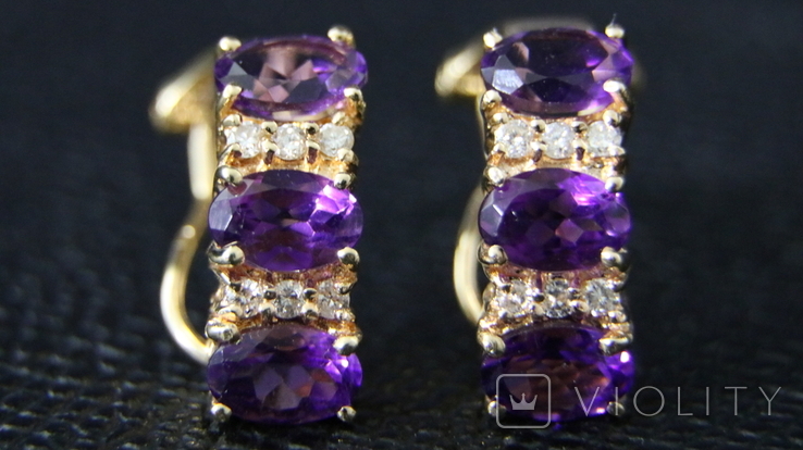 Gold earrings, 585, amethyst, William Lam Co, USA, 4.6 g, photo number 2