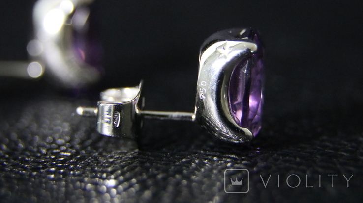 Gold stud earrings with amethyst, 750, 4 g, photo number 6