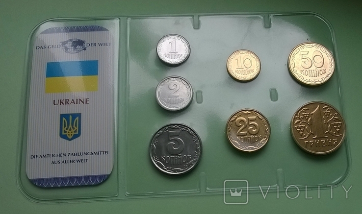 Set of coins of Ukraine including: 50 kopecks 2001 + 25 kopecks (series: Das Geld Der Welt)
