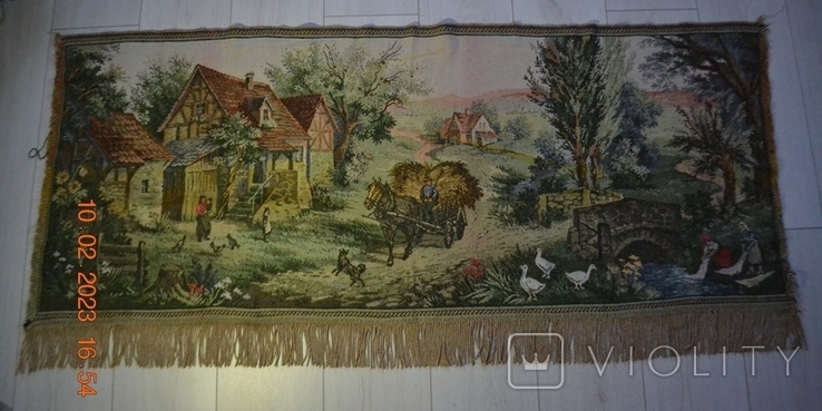 Vintage tapestry "Rural landscape". Production of the GDR. From the USSR. Size 150x67 (60) cm. No. 2, photo number 2