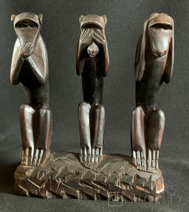 Figurine "Three Monkeys" wood carving handmade