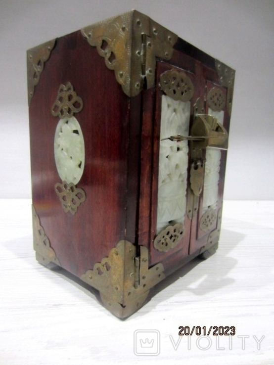 Vintage casket chinese lacquer wood jade, photo number 5