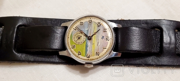 Watch Pobeda 15 jewels 1958 with a picture on the dial on the strap of the USSR, photo number 6