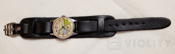 Watch Pobeda 15 jewels 1958 with a picture on the dial on the strap of the USSR, photo number 7