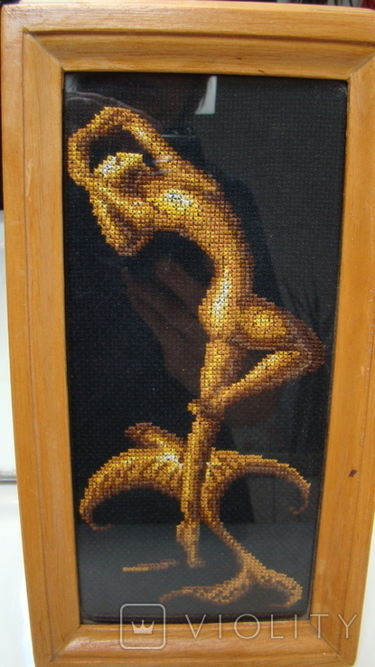 Nude girl, embroidered picture in a frame under glass, size 10.5 x 23.5 cm, photo number 2