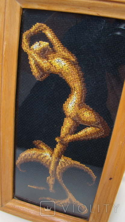 Nude girl, embroidered picture in a frame under glass, size 10.5 x 23.5 cm, photo number 3