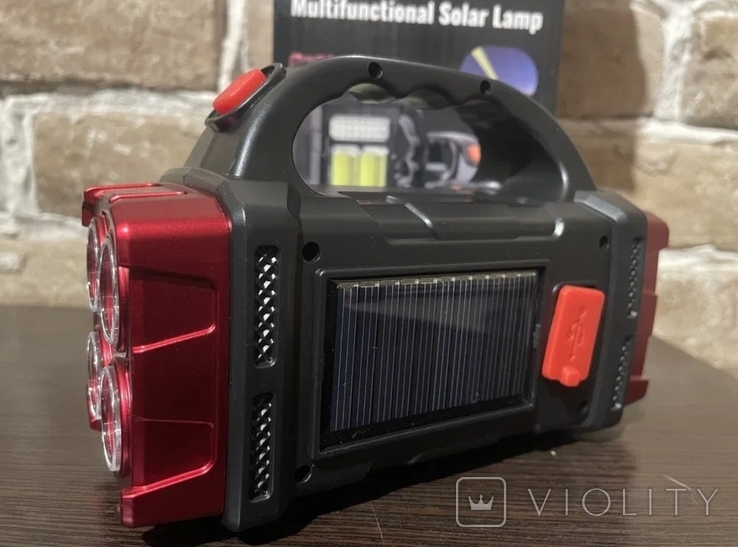 Аккумуляторный фонарь powerbank прожектор, сонячна батарея, ліхтарик багатофункціональний, фото №4
