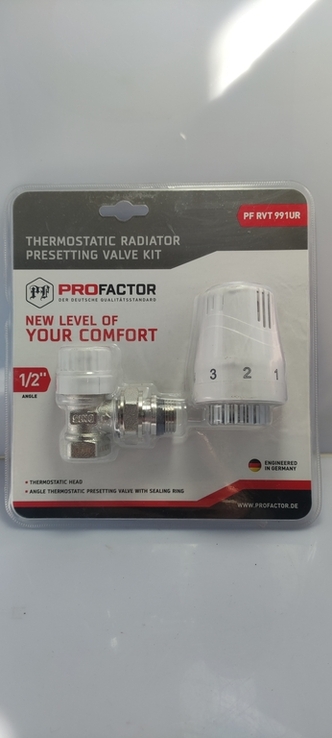 Комлект клапан + термостат кутовий 1/2 на радіатор Profactor, фото №2