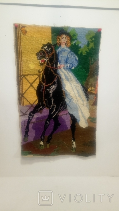 Tapestry 25.5 cm.* 41 cm." Lady on horseback "Times of the USSR., photo number 4