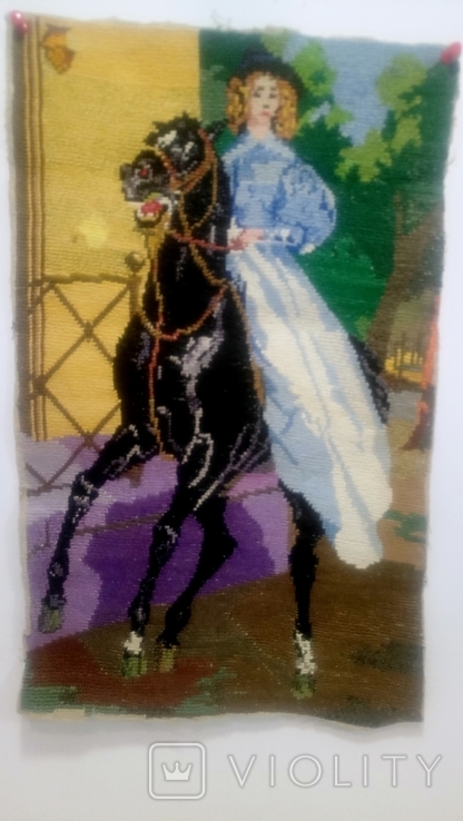 Tapestry 25.5 cm.* 41 cm." Lady on horseback "Times of the USSR., photo number 3