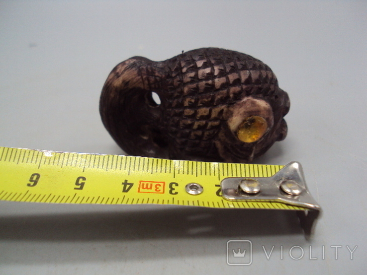 Netsuke figure, bone, mammoth tusk, miniature, fish, fish, eyes, amber, height 3.1 cm, photo number 4