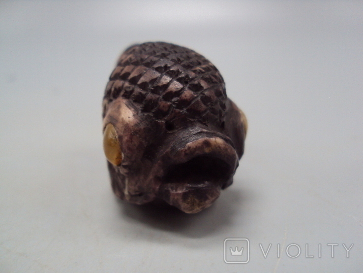 Netsuke figure, bone, mammoth tusk, miniature, fish, fish, eyes, amber, height 3.1 cm, photo number 6