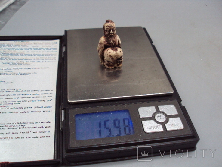 Figure netsuke bone mammoth tusk miniature japanese sage elder sitting 3.9 cm weight 15.98 g, photo number 13