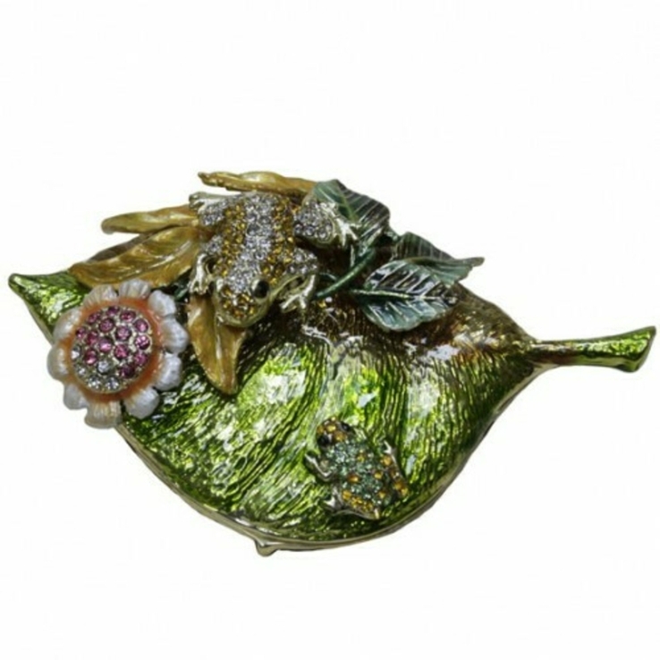 Шкатулка металлическая в стиле Фаберже Лягушка на листе