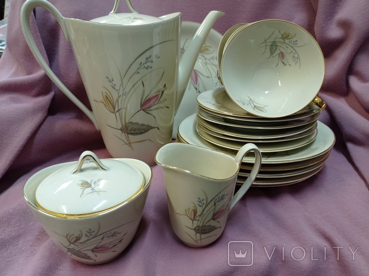 Tea set "Marlene", 19 pr, bone china, pre-war, Zeh Scherzer, Germany