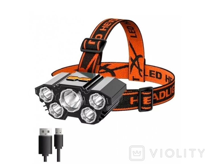 Аккумуляторный налобный фонарик, ліхтар, фонарь кемпинг, зарядка от USB, фото №2