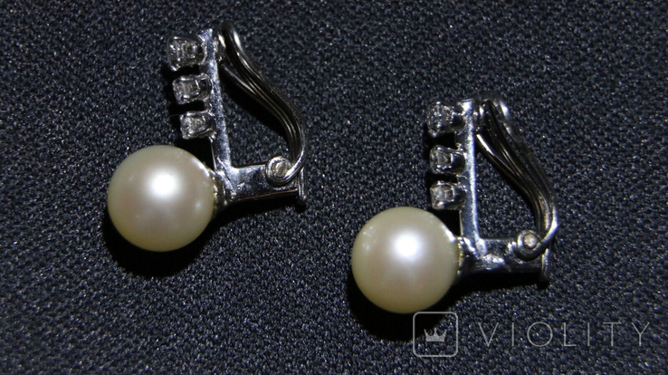 Gold Clip Earrings, 750, Pearls & Diamonds, France, 4.6 g, photo number 3