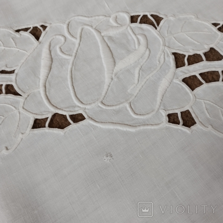 Скатерть льняная с вышивкою ришелье 150х140 см, фото №7