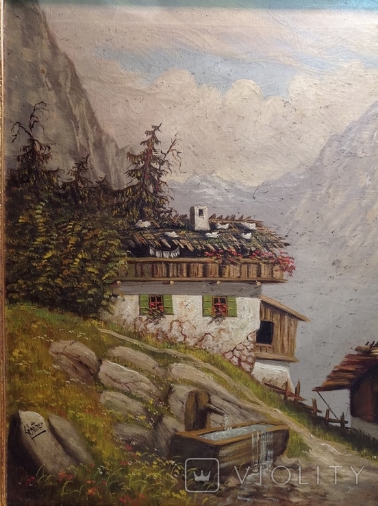 Painting House in the Austrian Alps, 79x59 cm, oil, XIX century, Schottner, Germany.Original, photo number 6