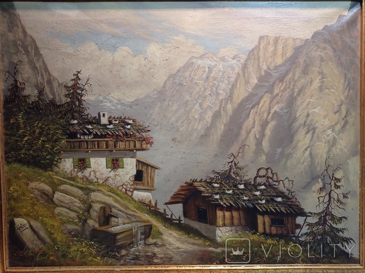 Painting House in the Austrian Alps, 79x59 cm, oil, XIX century, Schottner, Germany.Original, photo number 11