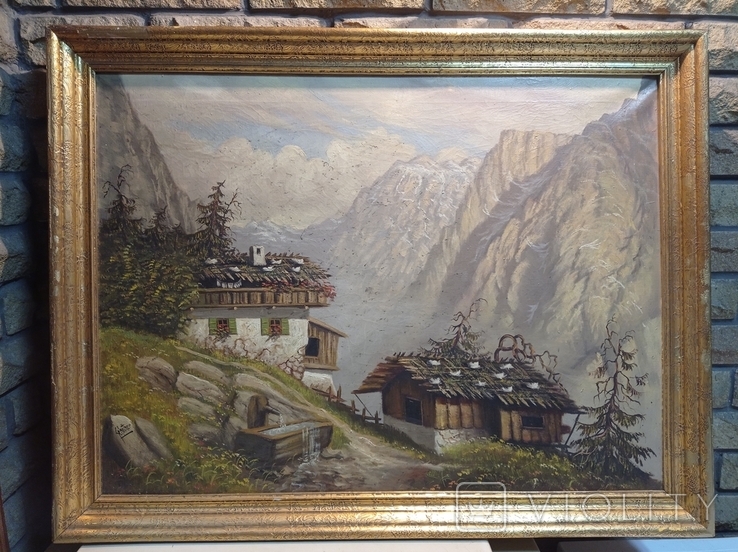 Painting House in the Austrian Alps, 79x59 cm, oil, XIX century, Schottner, Germany.Original, photo number 2