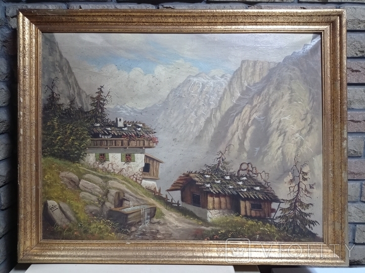 Painting House in the Austrian Alps, 79x59 cm, oil, XIX century, Schottner, Germany.Original, photo number 12