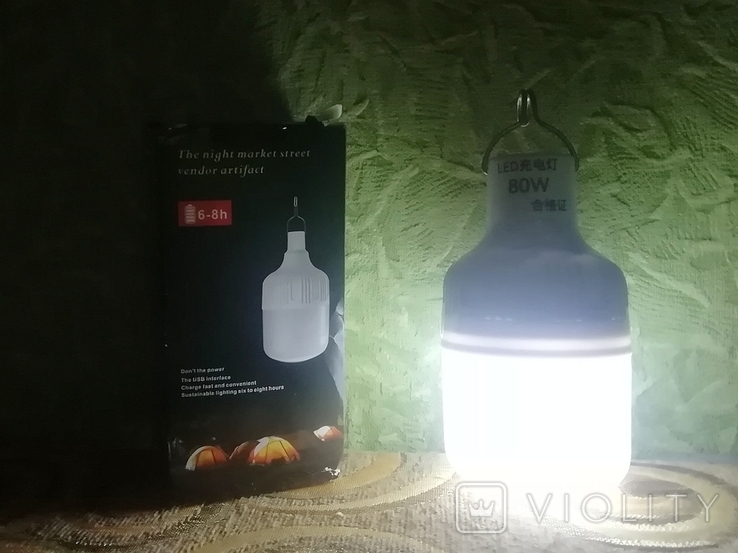 Аккумуляторная лампа с крючком, ліхтар 80 W, фонарь кемпинг, зарядка от USB, фото №2