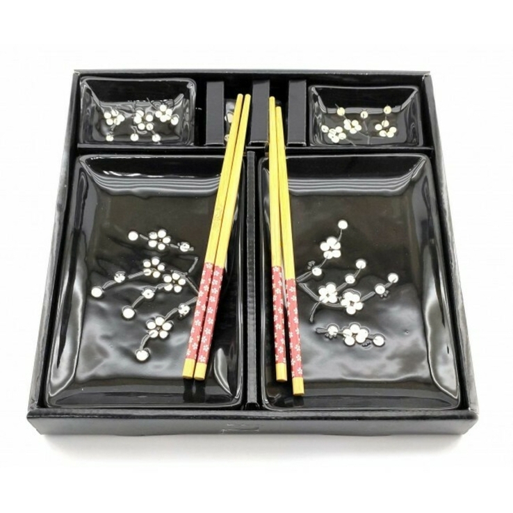 Сервиз для суши на 2 персоны Сакура на черном фоне, фото №3