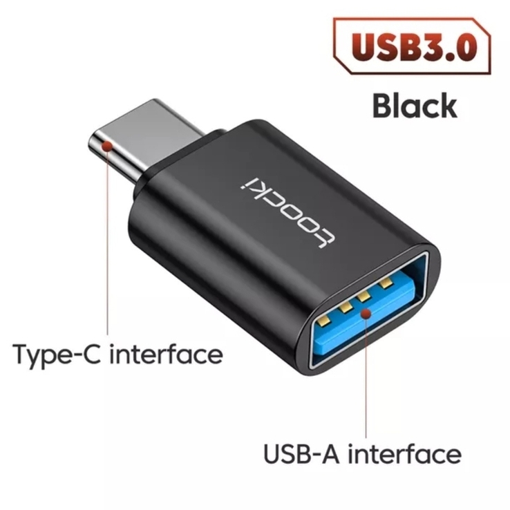 Toocki OTG Переходник коннектор USB-A к Type-C (USB 3.0, 5 Гб/с, 3А), фото №2