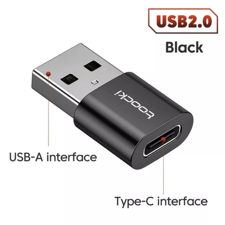  Toocki OTG Переходник коннектор Type-C к USB-A (USB 2.0, 480 Мб/с, 3А), фото №2