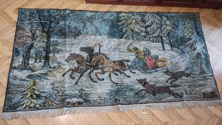 Tapestry of the Troika and the Wolves, made in the GDR, photo number 2