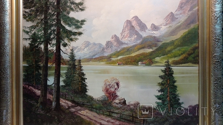 Ancient painting Swan Lake Karl Grafenauer, 80 x 60 cm, 1940, Germany., photo number 5