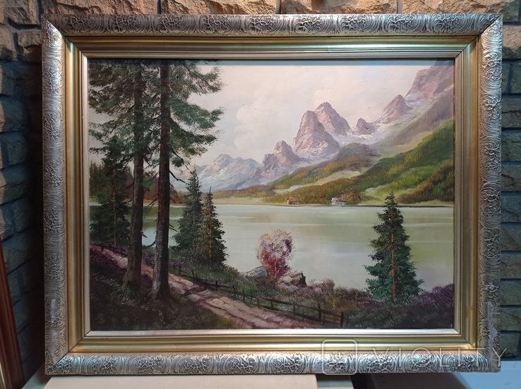 Ancient painting Swan Lake Karl Grafenauer, 80 x 60 cm, 1940, Germany., photo number 2