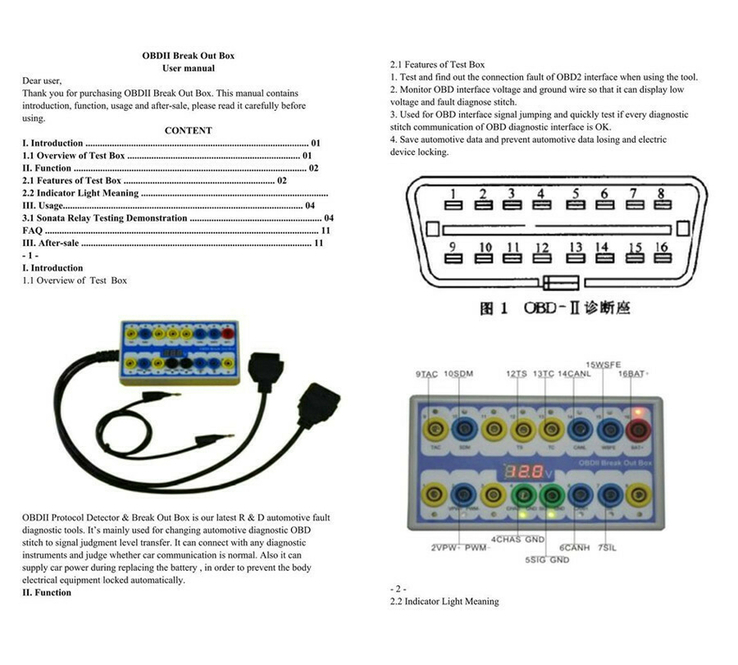 OBDII Break Out Box тестер диагностического разъема OBD2, фото №4