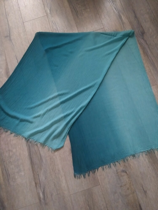Палантин,шаль с переходом цвета бирюзовый и темно зелёный, фото №5