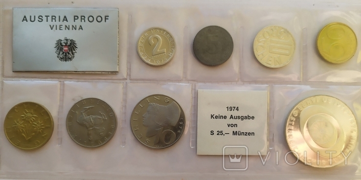 Austria Austria - set of 8 coins 2 5 10 50 Groschen 1 5 10 ( 50 Shilling silver ) 1974, photo number 2
