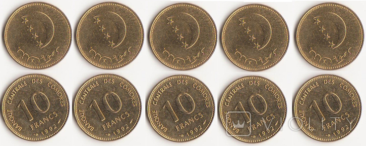 Comoros Comores Comoros - 5 pcs x 10 Francs 1992 Comoros, photo number 2