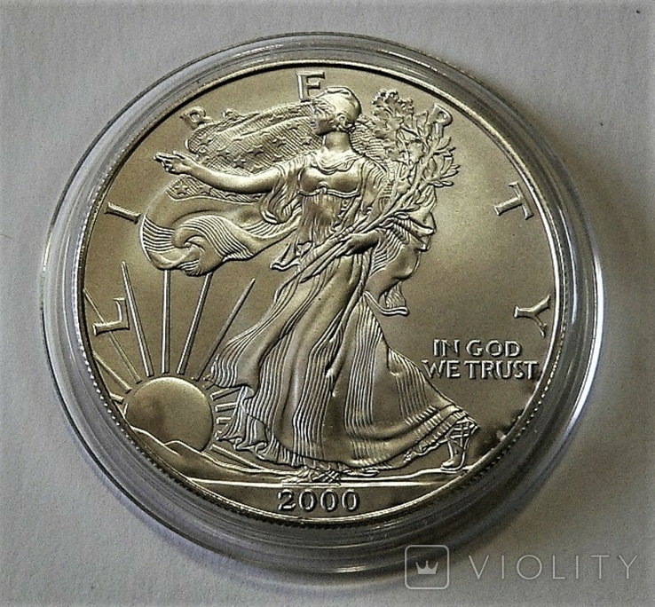 1 доллар США Серебряній орел " Шагающая Свобода"2000г. Брак монетного двора., фото №3
