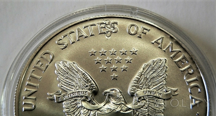 1 доллар США Серебряній орел " Шагающая Свобода"2000г. Брак монетного двора., фото №8