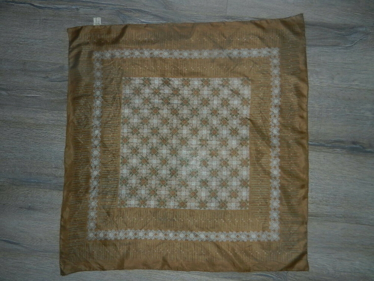 Винтажный невесомый шелковый платок с узорами,бежевый,натуральный шелк, фото №3