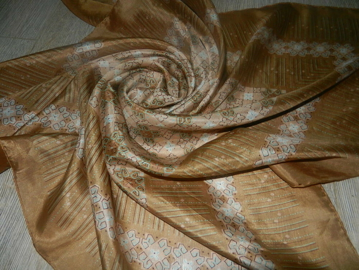 Винтажный невесомый шелковый платок с узорами,бежевый,натуральный шелк, photo number 4