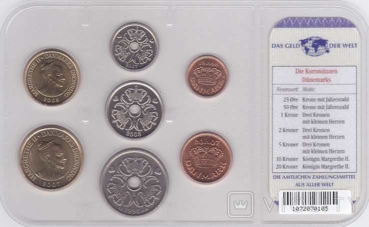 Denmark Denmark - set of 7 coins 25 50 Ore 1 2 5 10 20 Kroner 1998 - 2008 sealed, photo number 3