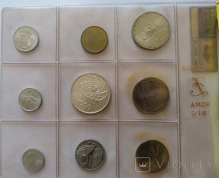 Italy Italy - set of 9 coins 1 2 5 10 20 50 100 ( 500 1000 silver ) Lire 1970 sealed, photo number 3