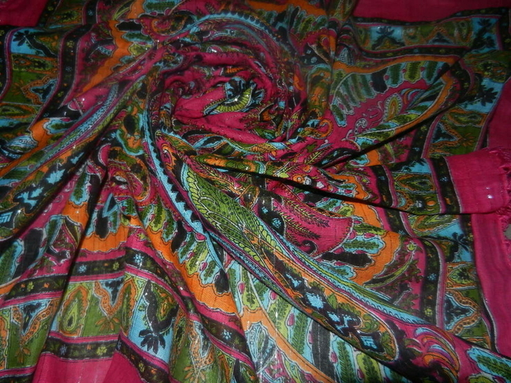 Индия яркий платок палантин шаль с кистями хлопок новый, фото №5