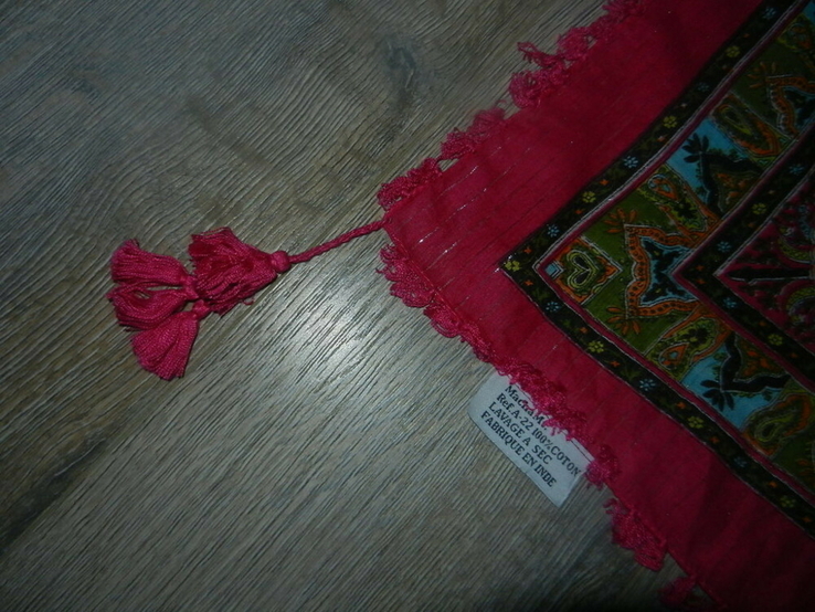 Индия яркий платок палантин шаль с кистями хлопок новый, фото №7