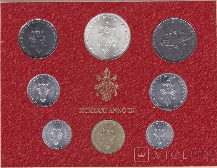 Vatican Vatican Set 8 coins 1 2 5 10 20 50 100 ( 500 silver) Lire 1971 a/X - in cardboard, photo number 2