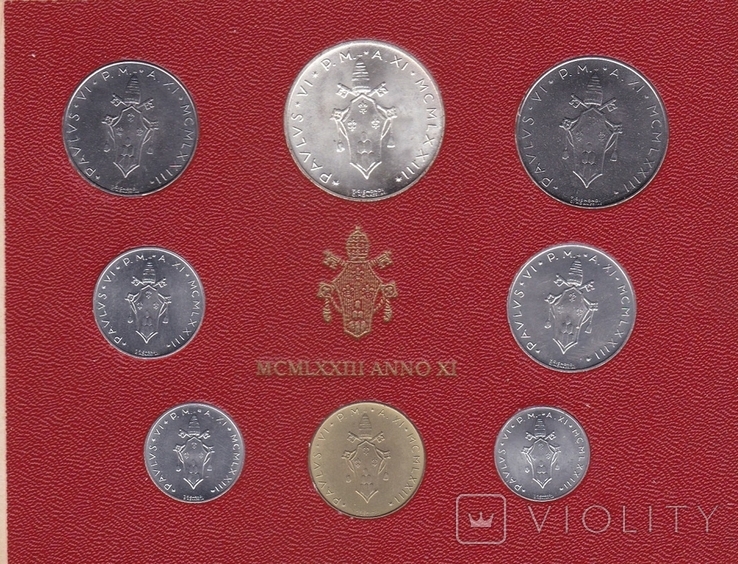 Vatican City set of 8 coins 1 2 5 10 20 50 100 ( 500 silver) Lire 1973 a/X - in cardboard, photo number 2