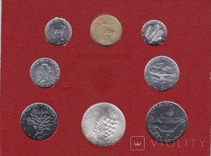 Vatican Vatican Set 8 coins 1 2 5 10 20 50 100 ( 500 silver) Lire 1974 a/X - in cardboard, photo number 3