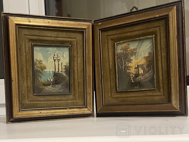 Steam paintings in wooden frames (2 pcs) old from Europe