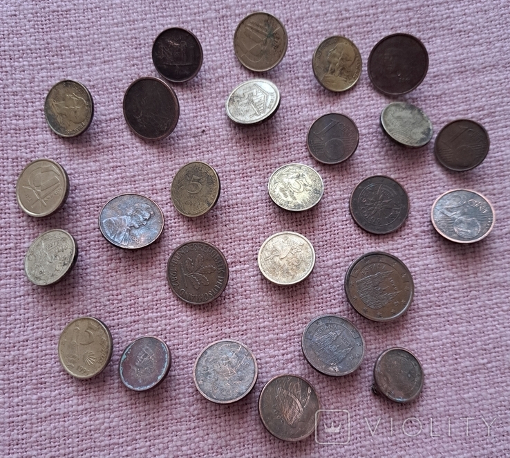 Монетовидная накладка, декор, монеты Европы с 1976 г до евро, 26 шт, photo number 2